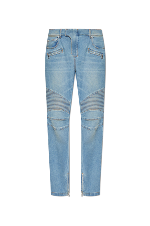 【関税込み】Balmain ブルー Classic Belted ジーンズ Balmain Belted high-rise tapered jeans - ShopStyle